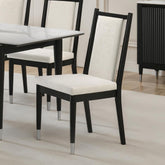 Contemporary Style 2pc Side Chair Arrow Legs Angled Back Silver Capped Legs Black And White Finish
