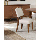 Mid-Century Modern Style 2pc Side Chair Gold Capped Legs soft Round Edges Walnut Finish Dining Room