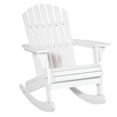 Wooden Adirondack Rocking Chair Outdoor Lounge Chair Fire Pit Seating with Slatted Wooden Design, Fanned Back, White