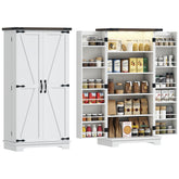 47" Kitchen Cabinet with Sensing LED Light, Kitchen Pantry Cabinet with Doors, Adjustable Shelves, Door Shelves, White