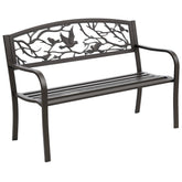 50" Vintage Bird Pattern Garden Cast Iron Patio Bench - Brown