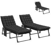 Folding Chaise Lounge Chair Outdoor Tanning Chair Set of 2 with 5-Position Backrest, Cushions, Side Pocket, Black
