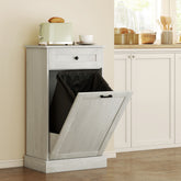 Kitchen Tilt Out Trash Bin Cabinet Free Standing Storage Cabinet with Drawer, Light Gray