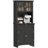 Elegant Buffet with Hutch, Kitchen Pantry Storage Cabinet with Framed Glass Door Drawer and Microwave Space for Dining Room, Living Room, Black