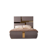 Hector Gold Detailed Tufted Upholstery Queen Bed made with Wood and Gold accents in Gray