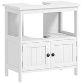 Pedestal Sink Storage Cabinet, Bathroom Under Sink Cabinet with 2 Doors and Open Shelf, Bathroom Vanity, White