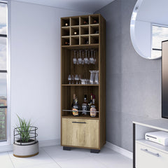 Dionysus 12-Bottle 2-Shelf 1-Drawer Bar Cabinet Mahagony and Macadamia