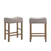 Contemporary Counter Height Stools Set of 2 Cushion Seat Classic Oak Finish Wooden Dining Furniture
