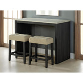 Two-Tone Design Black Dining Table 2x Stools Biscuit-Tufted Seat Cushion Beige 3pc Dining Table Set