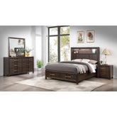 SHOWCASE Modern Style Queen 4PC Storage Bedroom Set Made with Wood, LED Headboard, Bluetooth Speakers & USB Ports - Walnut