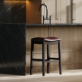 Story H Bar-Height Wood Barstool with Red Faux-Leather Seat, 1PC