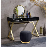 Aura Black & Gold Finish Vanity Desk W/Mirror & Jewelry Tray