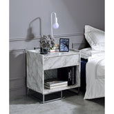 Lyra White Printed Faux Marble & Chrome Finish Accent Table