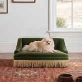 Uranus 33" Medium Princess Pet Bed Sofa with Fringe Skirt, Olive Green Performance Velvet