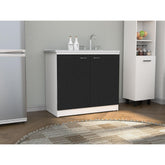Pulsar Utility Sink With Cabinet, Double Door, One Shelf -White / Black