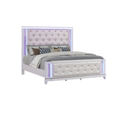 Avalon luxurious tufted design, LED-lit panels, and contemporary glam Queen Bed in Milky White