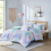 Harmony Watercolor Tie Dye Printed Comforter Set with Throw Pillow