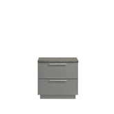 Sonata Nightstand – Two-Tone High-Gloss Marble & Lacquer Finish with Red Velvet-Lined Drawers and Metal-Finished Legs- Gray