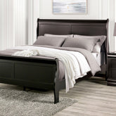 Black Sleigh Design Twin Size Bed Bedroom Furniture 1pc Louis Phillipe Bed Bracket Feet Wooden