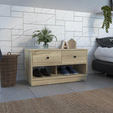 Saturn Storage Bench, Two Open Shelves, Two Drawers -Light Oak