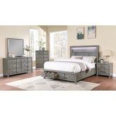 SHOWCASE Modern Style Queen 5PC Storage Bedroom Set Made with Wood, LED Headboard, Bluetooth Speakers & USB Ports - Grey