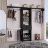 Demeter System, One Drawer, Three Metal Rods, Five Open Shelves, Black