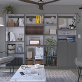 Nebula 4 Piece Home Bookcase set, 91" Wide with 17 Shelves And a Double-Door Cabinet , Living Room Set Matt Gray / White