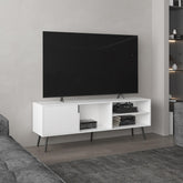Oasis 63" Wide Tv Stand with One Cabinet, Three Open Shelves, Cable Management, Living Room, Tv Room White