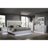 Glam Modern Style 5 Pc Queen Bedroom Set with LED Headboard Made with Wood in White