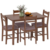 5-Piece Solid Wood Dining Table Set for 4, Farmhouse Kitchen Table with Upholstered Chairs for Dining Room, Light Brown