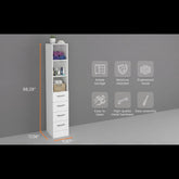 Linen Cabinet 68" H, Three Shelves, Four Drawers and Metal handles, White