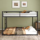 Poseidon Sturdy Full over Full Bunk Bed Metal Black for Kids and Adult, Low Profile Full over full bunk bed with Ladder and Guardrails, Easy Climbing, Beds for Bedroom
