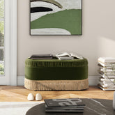 Tale 38" Oval Storage Bench Ottoman, Olive Green Performance Velvet