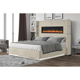 Haven Wooden Queen Bed with Ambient lighting in Beige Velvet Finish