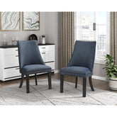 Blue Textured Fabric Upholstered Side Chairs Set of 2, Dark Walnut Finish Wooden Legs Modern Dining Kitchen Furniture