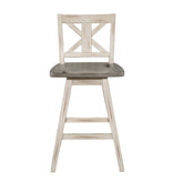 Mercury Height Chairs Set of 2, White Gray 360-degree Swivel Chair Solid Rubberwood Kitchen Dining Furniture, X-Back