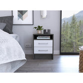 Apex Oak and White 2-Drawer 1-Shelf Rectangle Nightstand