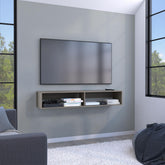 Theseus 59" Floating Tv Stand with Two open shelves, media compartments and cable management Light Gray