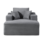 Convertible Chaise Lounge Chair Indoor – Oversized Corduroy Couch with Wide Armrest & Throw Pillows, Cozy Boneless Sleeper Sofa Bed Armchair, for Living Room, Bedroom, No Assembly Required, Dark Grey