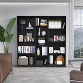 Zenith 3 Piece Home Bookcase set, 67" Wide with 13 Shelves , Living Room Set Set Matt Gray - White