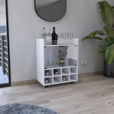 Avalon Andrews Bar Cart with Built-In 8-Bottle Rack, Double Glass Door Cabinet, and Aluminum-Edged Top Surface