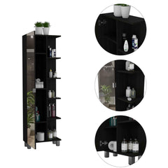 Wenge 5-Shelf Linen Cabinet with Mirror