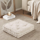 Celestia Chenille Square Floor Pillow Cushion Ivory 20x20"