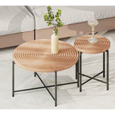 2-Piece Coffee and End Table Set – Waterproof MDF with PVC Cover, Distressed Cylindrical Design, Black Metal Legs – Classic Rustic Charm, Red Cedar-Brown