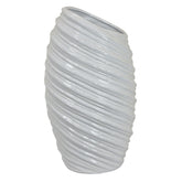 Dionysus Tall Modern Vase, Angled Spiral Design, White Ceramic 17 Inch