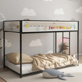 Poseidon Twin Over Twin Bunk Bed Metal Black with White Mesh Guard Rail for Kids and Adult, Low Profile and Easy Climbing with Stable Ladder
