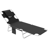 Tanning Chair with Face Hole, 5-Level Adjustable Outdoor Chaise Lounge Chair with Pillow for Beach, Pool, Black