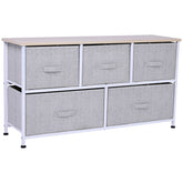 40" L 5 Drawer Horizontal Storage Cube Dresser Unit Bedroom Organizer Living Room Shelf Tower with Fabric Bins, Light Gray
