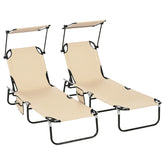 Chaise Lounge Pool Lounge Chairs Set of 2, Outdoor Sun Tanning Chairs, Reclining Back, Steel Frame and Side Pocket, Tan