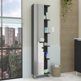 Linen Single Door Cabinet 62" H, Five External Shelves, Four Interior Shelves, Black